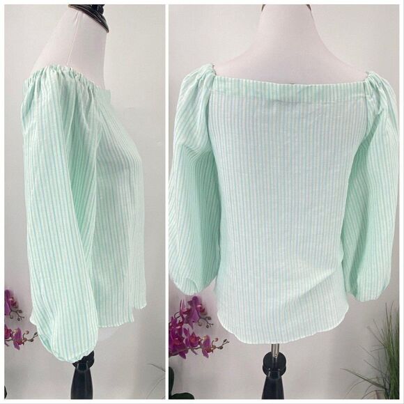 Massimo Dutti Boat Neck NWT Green White Candy Stripe - Picture 3 of 3